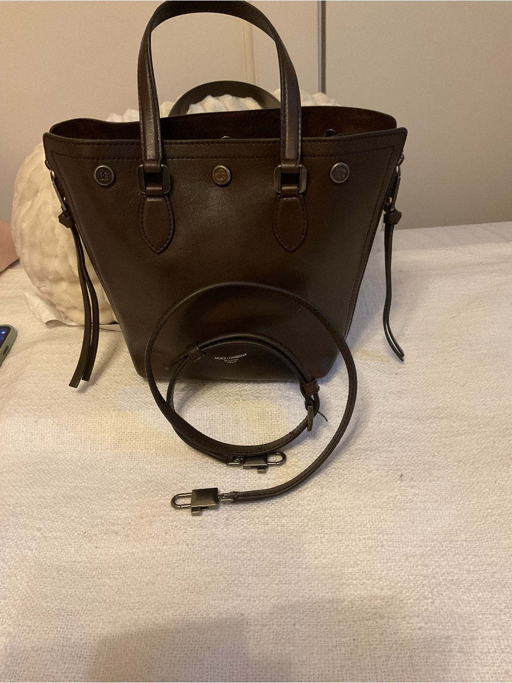 Dolce & Gabbana Dark Brown Leather Shoulder Tote with Detachable Strap